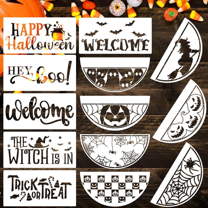 SUNVERSE Halloween Stencils for Painting on Wood 12inch Large Halloween Stencil Hey Boo Witches Spider Bats Ghost Draw Templates for Porch Hanger Doormat Fabrics DIY Crafts Decor - Image 1